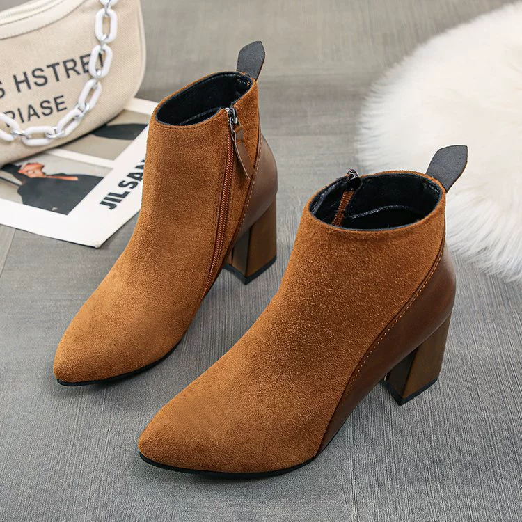 2021 осенне-зимняя Внешняя торговля 44 больших размера в европейском и американском стиле остроносые модные короткие сапоги из замши с застежкой на молнию сбоку женская обувь на толстом каблуке