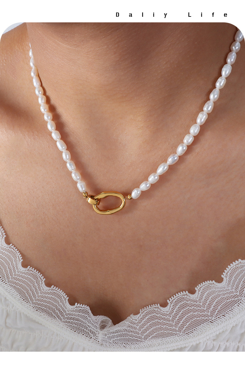 Freshwater Pearl Titanium Steel Beaded Solid Color Necklace display picture 2