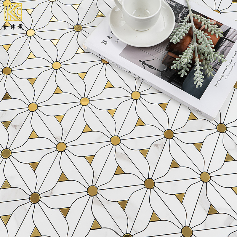 Light Luxury Parquet Imitation Marble Mosaic Tiles Bathroom Bathroom Kitchen Self-Adhesive Wall Stickers Background Wall Flower Stickers