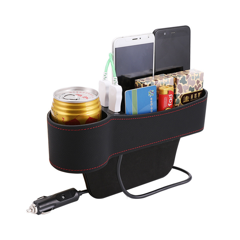 Car co-pilot car storage box usb seam water cup holder car leather charging rack storage box