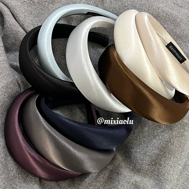 Glossy and Exquisite~ Ouni Wide Satin Headband with High Crown, Solid Color, High-End Feel, Korean and Japanese Style Ins Headband