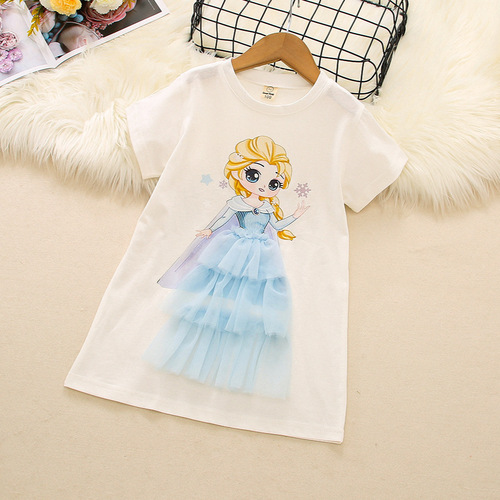 Children's clothing, girls 2024 new summer casual short-sleeved T-shirt base skirt wholesale cotton cartoon anime clothes