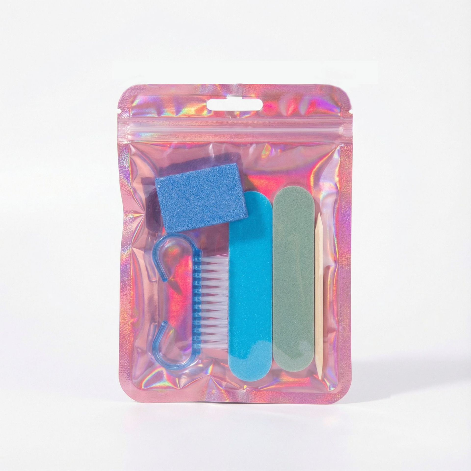 Manicure tool set - blue transparent brush short wooden stick - 1pc