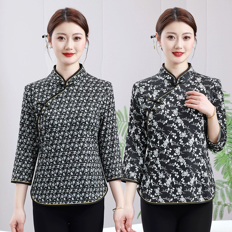 Мама этнический ветер весна и лето новая футболка с рукавом из семи точек