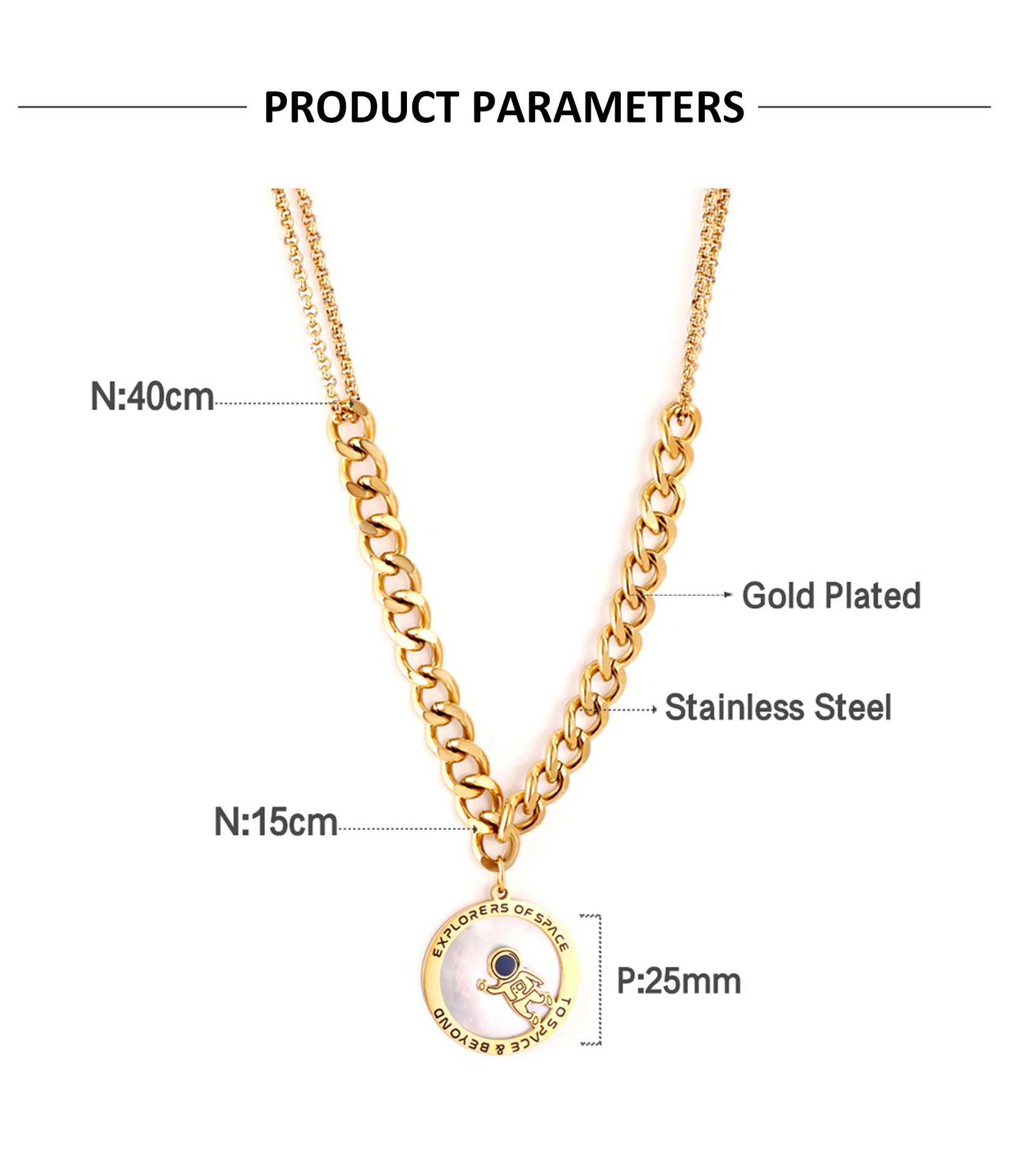 Fashion Universe Astronaut Stainless Steel Artificial Rhinestones Artificial Pearls Layered Necklace