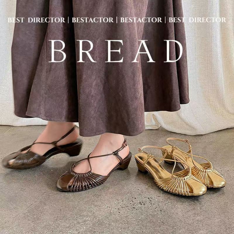 Sandal nữ quai mảnh buộc chéo gót trung bình phong cách Hàn Quốc — màu nâu chi tiết 2