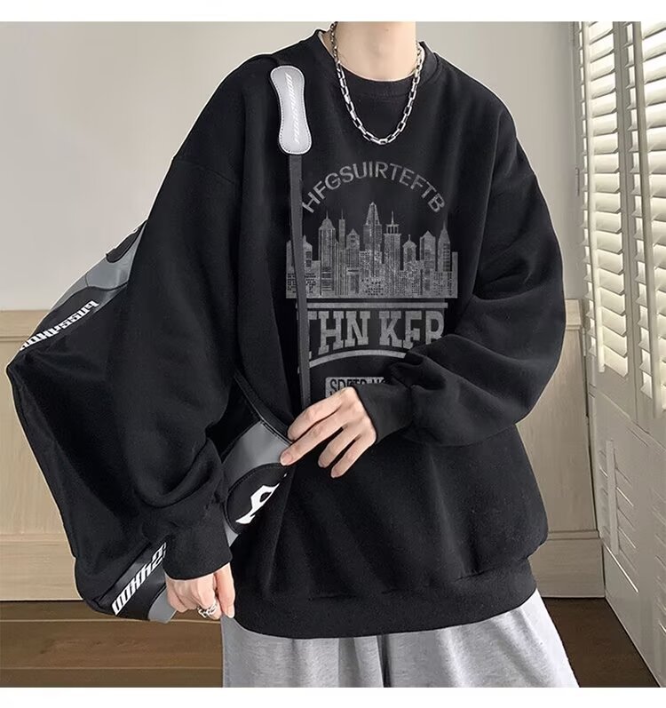 boy Printed Winter Sweatshirt 2024 Spring Autumn Korean New Loose Top Hong Kong Style Trendy Men's Jacket_viptrois.com