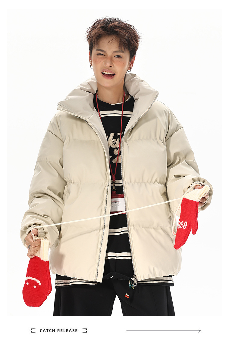 Kleidung aus PU-Leder mit Baumwollfutter für Damen und Herren, locker sitzende, wattierte Jacken, Freizeitkleidung, Stehkragenjacken für Herren_voghion.com