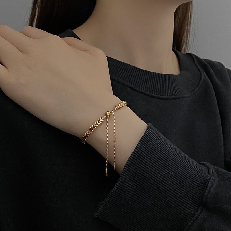 Titanium Steel Adjustable Pull-Out Golden Keel Bracelet for Men and Women, Trendy Ins Simple Cool Style Fashionable Personalized Hand Jewelry