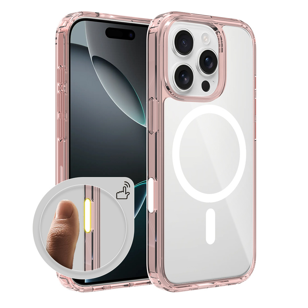 Aplicación transfronteriza iPhone16Pro botón magnético estuche para teléfono móvil botón de sensor táctil 1,5mm acrílico transparente