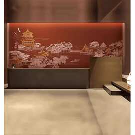 新中式故宫红墙纸中国风墙布浮雕背景墙壁布酒店前台装修饭店壁纸