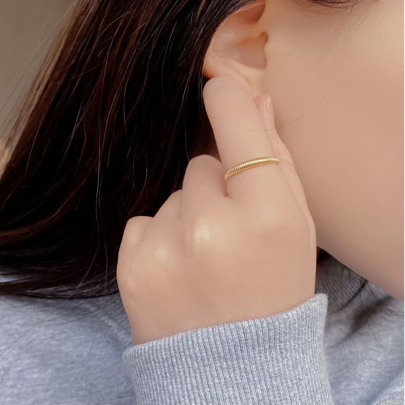 Elegant, Retro, Streetwear Style 18K Gold Plated Silver Plated 925 Sterling Silver Geometric Stripe Spiral Stripe Wide Band Rings Open Rings Rings