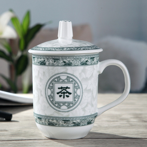 Jingdezhen ceramic tea cup set office cup with lid bone china conference cup home gift office cup