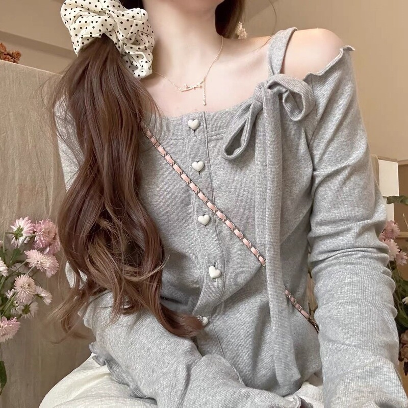 Two-Color Lace-Up Cardigan for Women, Spring and Summer, Thin Long-Sleeved Top with Ruffled Edges
