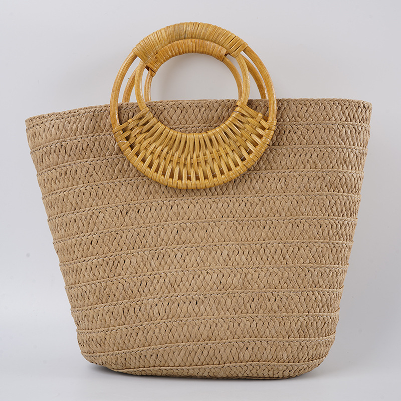 Casual Large Capacity Straw Woven Bag For Women, Summer Beach Vacation Woven Tote, Commuter Handbag, Market Basket Bucket Bag - Thumbnail 3