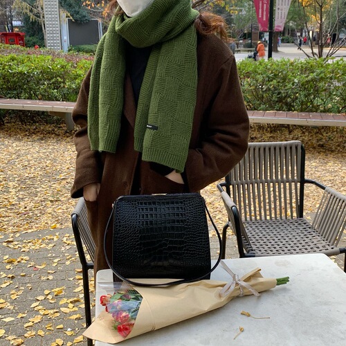Recommended white retro green scarf for women in winter, soft and versatile solid color wool Korean style warm scarf Korean version