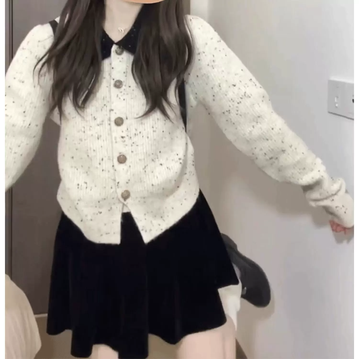 韩系polo领毛衣开衫2024新款春秋款宽松慵懒学院风外搭针织外套女