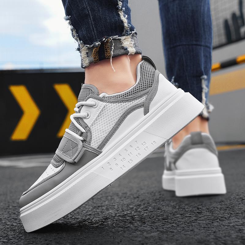 Zapatos de deporte de moda para hombre con hebilla de corte bajo, suela gruesa, zapatos casuales de aumento, malla para hombre, zapatos blancos deportivos para estudiantes transpirables