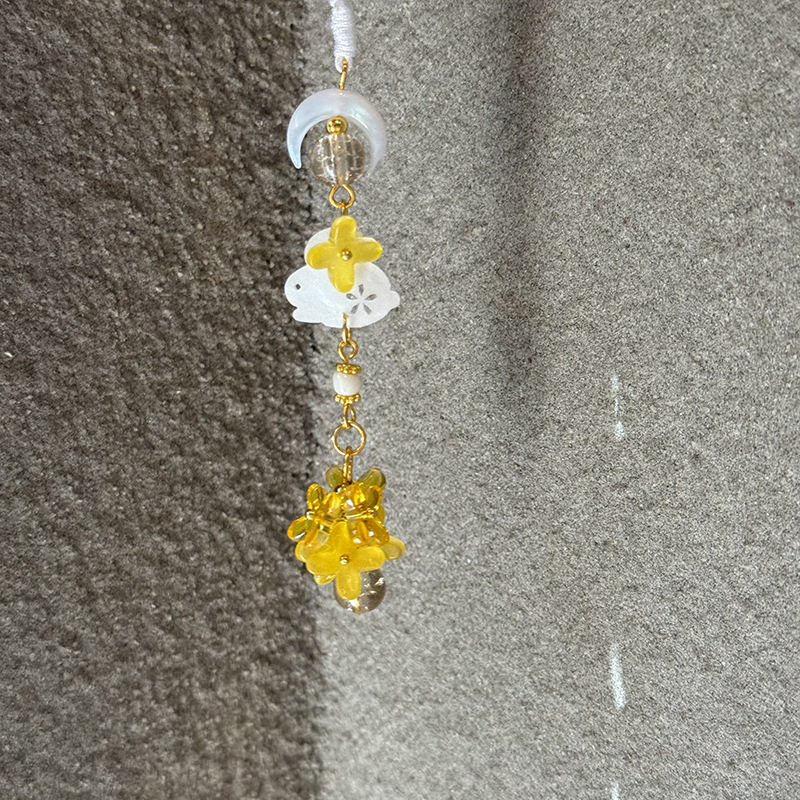 月亮玉桂兔琉璃桂花流苏吊坠精致小巧手机挂件挂绳包包挂饰礼物|undefined
