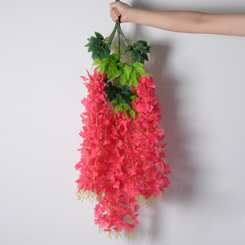 Flores de simulación 6 hojas de cifrado wisteria petal de feijano flor de arco de boda decoración de flores falsas de caña violeta