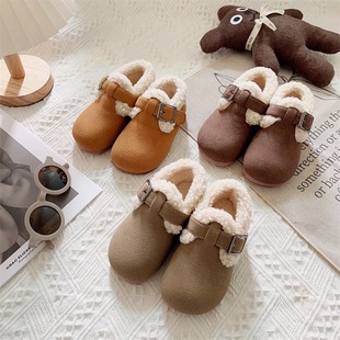 2024 Winter New Style Cotton Shoes for Small and Medium-Sized Children, Girls' Velvet Warm Birkenstock Shoes, Soft-Soled Korean Style Furry Shoes