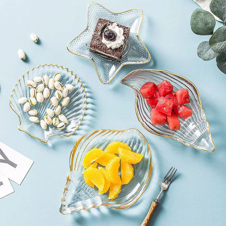 Crystal Glass Plate Fruit Plate Scallop Salad Bowl Ocean Plate Dessert Plate Decorative Plate Snack Plate Snack Plate