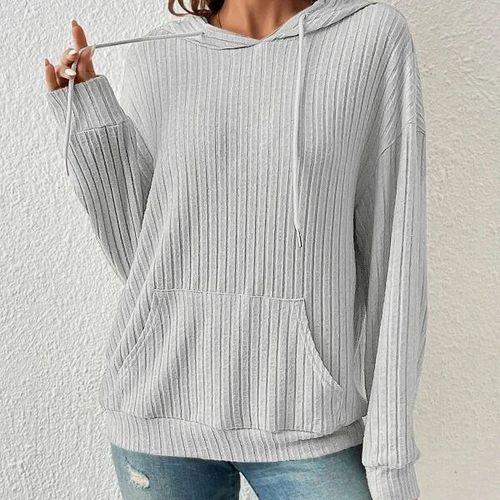2025 Autumn New Cross-border European and American Women's Apparel Amazon Knit Sweater TEMU Hooded Pit Strip Kangaroo Pocket Sweatshirt