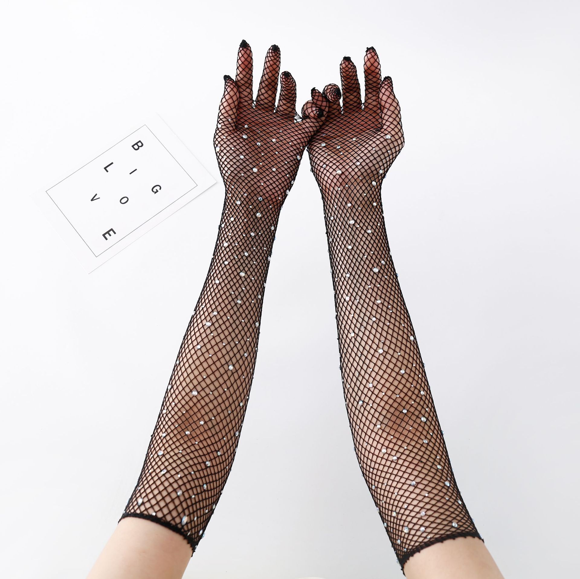 European and American hot diamond glitter diamond mesh bouncy retro grid black elastic colored diamond gloves electronic music festival costume accessories 