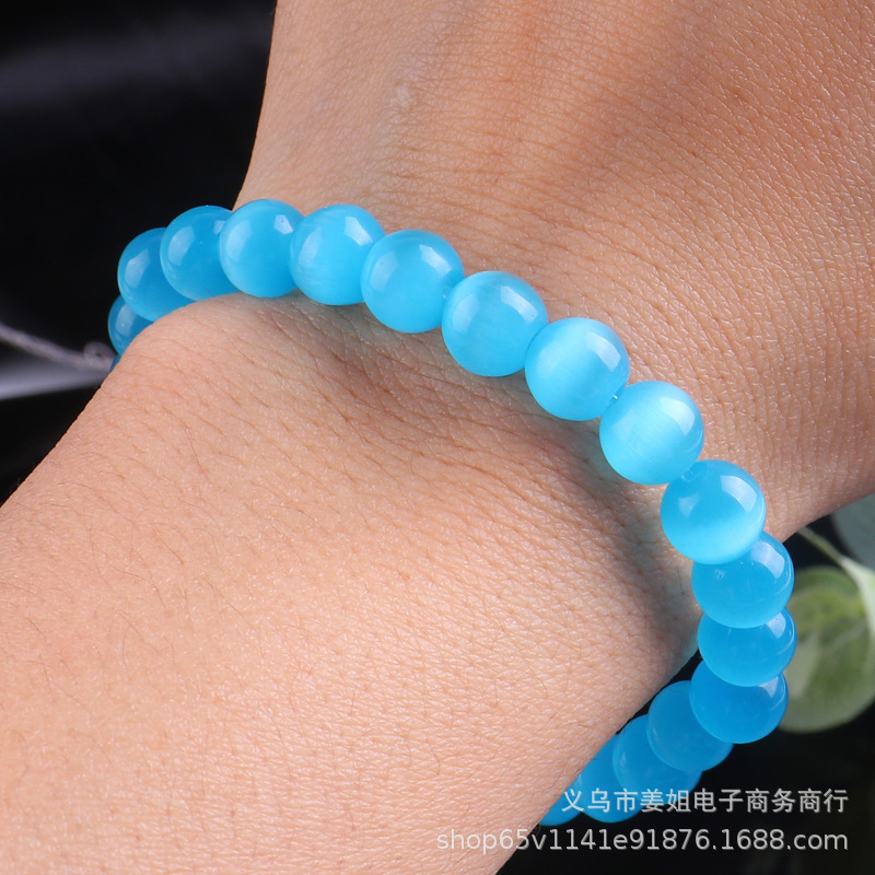 新款水晶貓眼石手鍊 圓珠多色單圈8mm貓眼石手串成品批發義烏飾品