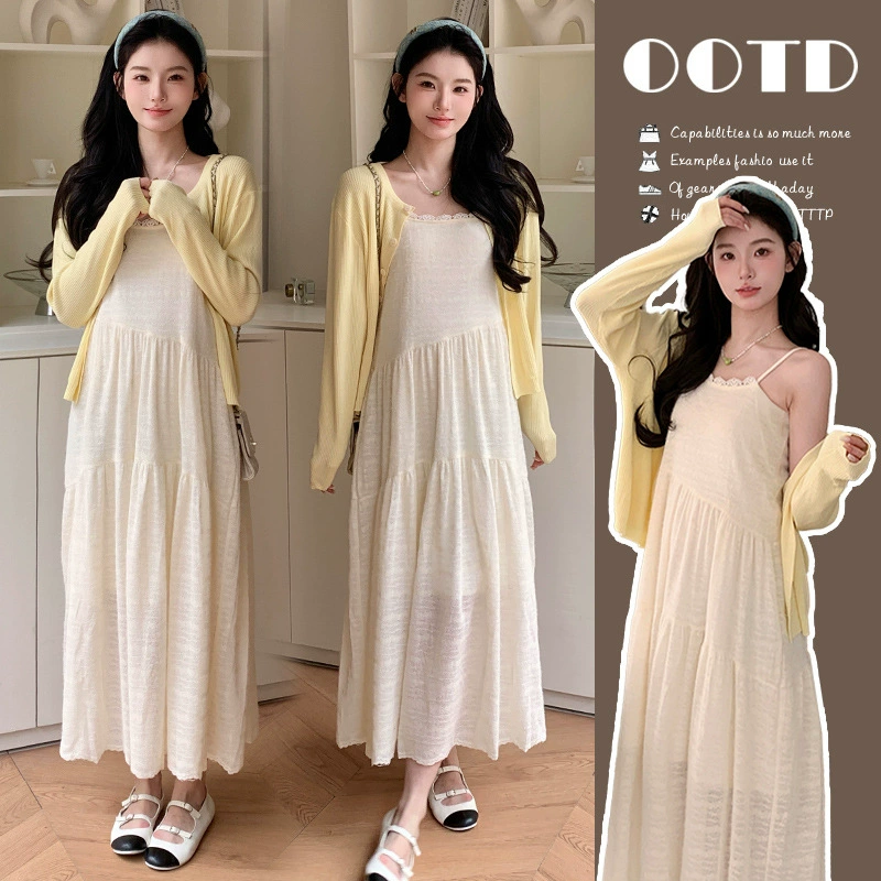 Летний модный набор для беременных, футболка, slip-дdress, кардиган, (Physicals), корейский стиль