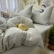 Minimalist Plain Linen Bed Sheet Set For Student Dormitory Room_voghion.com