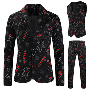 2024 foreign trade new Christmas 3D printed suit suit European size leisure suit three-piece plus size suit men