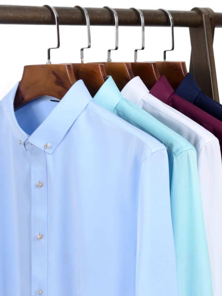 Camisas de perforación para hombres de manga larga de color sólido elástico corporativo de hombre sin quemar camisa blanca corporativa corporativa de hombre