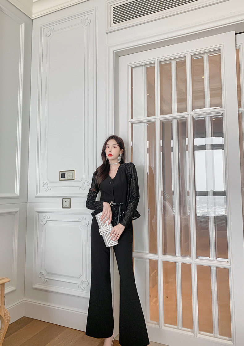 Bộ đồ nữ hai mảnh thắt eo kiểu mới mùa xuân, trẻ trung tôn dáng — Màu đen chi tiết 14