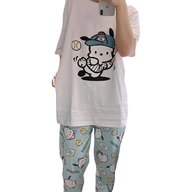 Korean-style Japanese-style Southeast Asian Pajamas Women's Cartoon Summer Short-sleeved Soft Cotton Smiley Face Loose Suit Thin Home Clothes