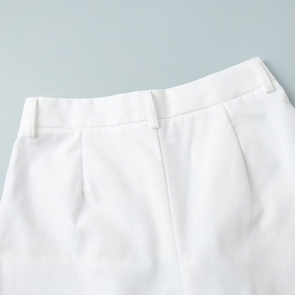 Bộ vest gile và quần short nữ chất liệu lanh cotton, áo khoét vai không tay, kiểu công sở — Màu mơ, Màu nâu đậm, Màu trắng, Màu xanh nước biển chi tiết 20