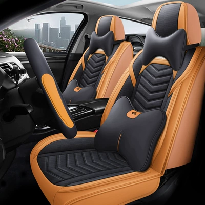 Four Seasons Pad, Special All-Season Car Seat Cushion - vibrant-orange-full-leather-deluxe-version-with-square