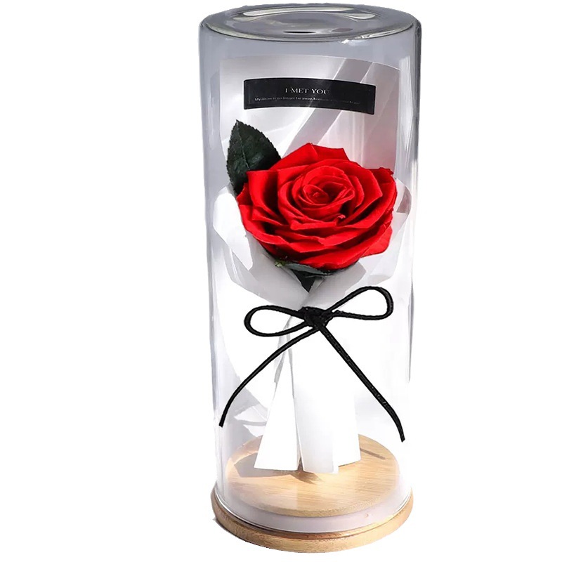 Rosa Preservada en Cúpula de Cristal, Producto Terminado, Regalo de San Valentín para Novia, Ramo de Flores Preservadas