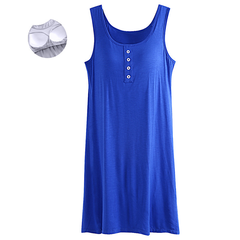Modal Vest with Chest Pads and Built-In Bra, Wireless A-Line Dress, Bra-Free, Mid-Length, Fresh and Sweet Style