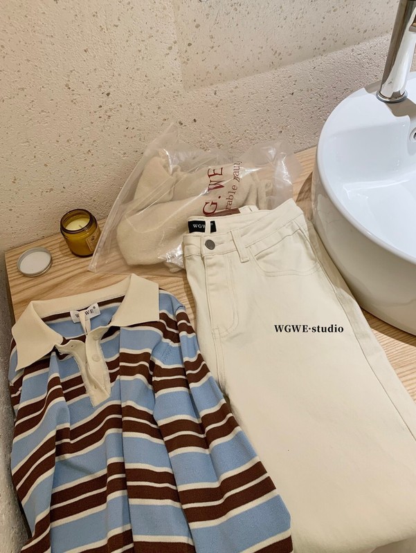 WGWE秋季韩系简约垂坠感显瘦显腿长百搭中腰弹力微喇牛仔裤W7307|undefined