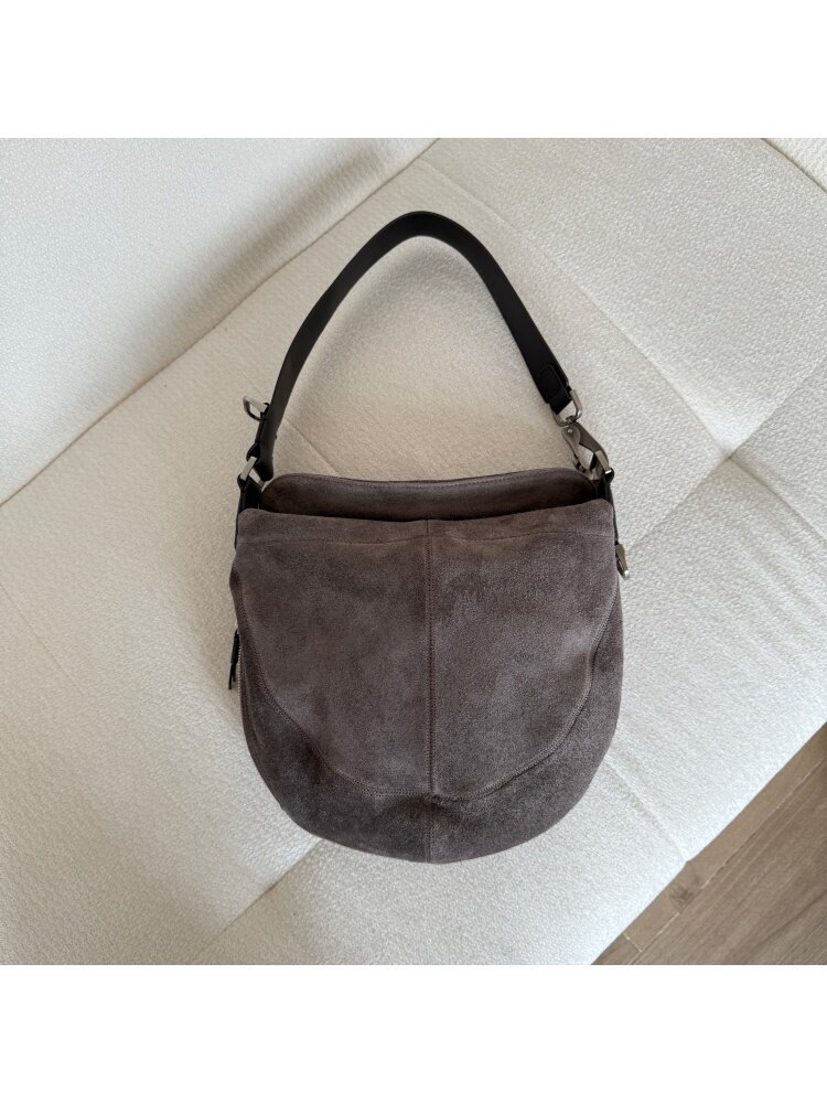 Retro Black Suede Hobo Bag For Women, Shoulder Bag, Crossbody Underarm Bag, High-End Versatile Handbag - Thumbnail 6