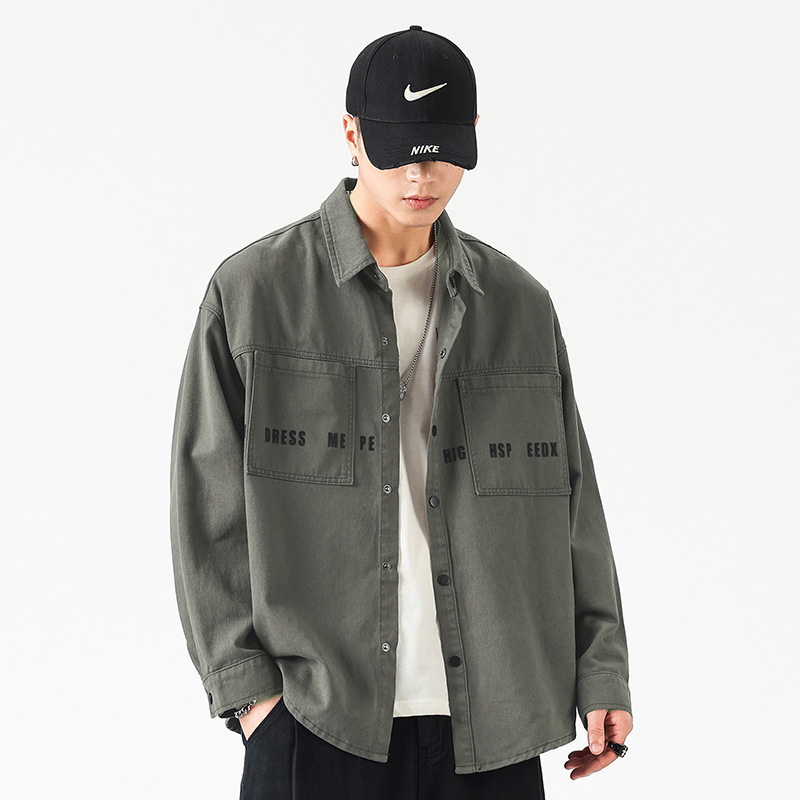 Autumn and Winter Pure Cotton Crock Shirt Men's Long-sleeved Loose plus size Plus Size Plus Size Trendy Casual Shirt Fat Jacket