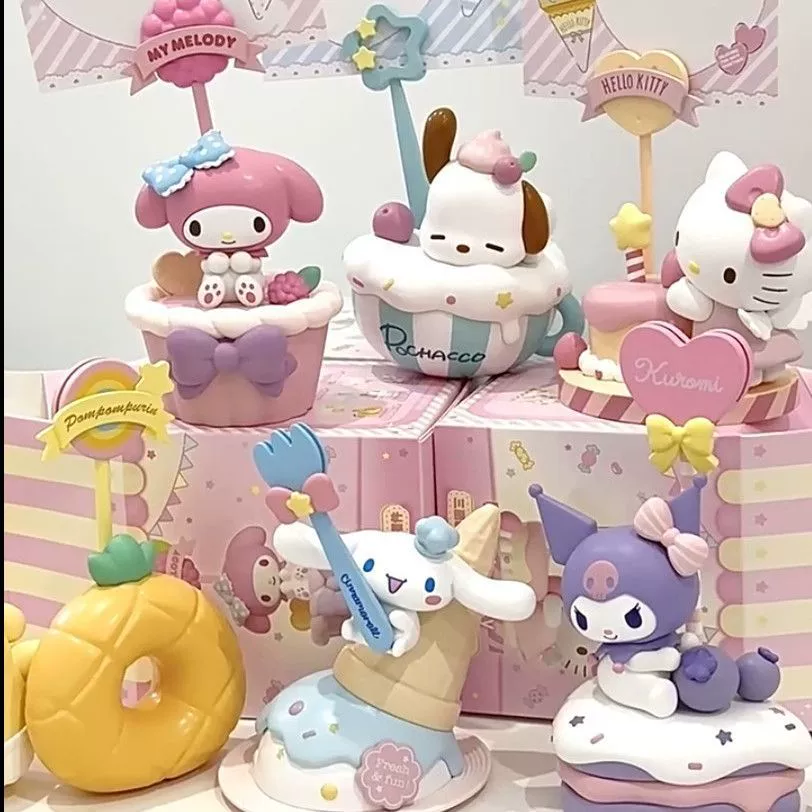Sanrio: стикеры-закладки в виде десерта, слепой бокс, фигурка Kulomi Melody Yugui dog, настольные стикеры-украшения, подарок на день рождения