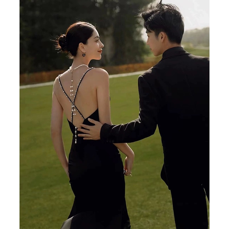 Black High-End Evening Dress for Women 2025 New Classy Accessible Luxury Niche Classy Fishtail Elegant Annual Meeting Host Dress