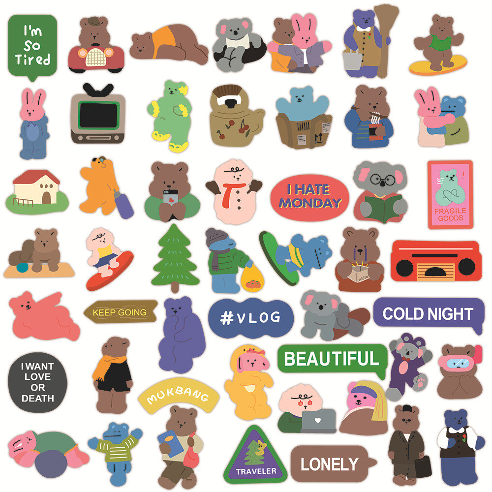 Cute Little Bear Cartoon Graffiti Waterproof Stickers 50 Pieces display picture 1