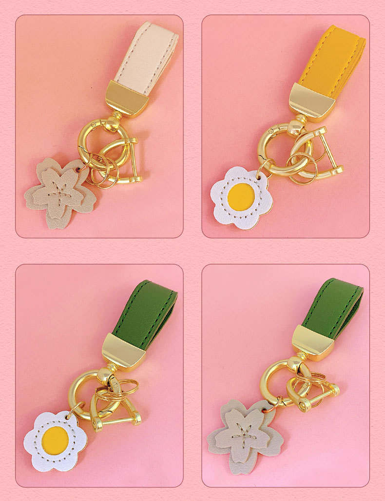 Fruit, Flower Pattern Women'S Gender Cute Style Cute Fruit Flower Pu Leather Alloy Women's Bag Pendant Keychain