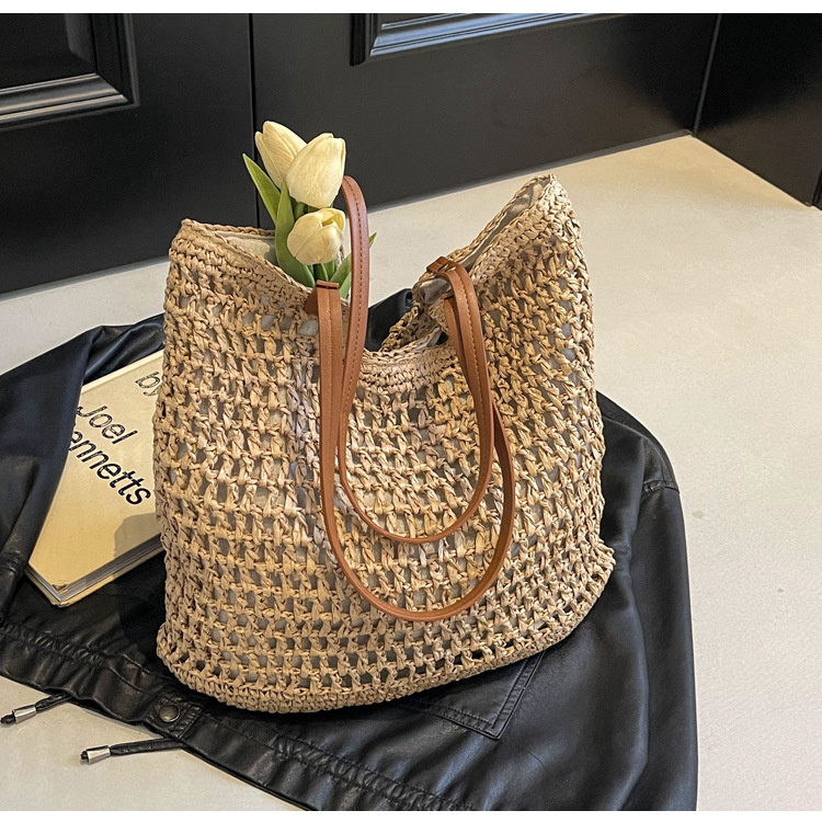Bolsa de algodón de hombro casual de gran capacidad, nueva bolsa de malla hueca, bolsa de playa de vacaciones en la playa, bolsa de mujer