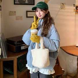 可爱格纹连帽羽绒棉服2025新款秋冬女面包服甜美格子棉衣短款外套