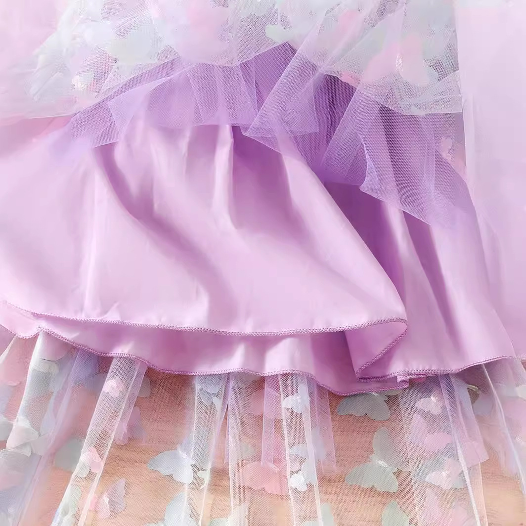 Ropa infantil de algodón puro al por mayor, vestido de mariposa colorido para niñas, falda de malla estilo veraniego para niñas, falda de princesa para bebés