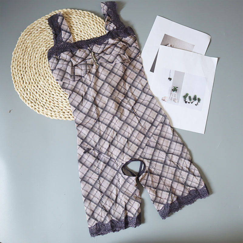 三角塑身连体衣排扣吊带薄款提花收腹塑身托胸提臀束腰